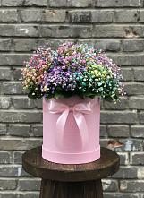 Цветочная композиция из Гипсофила и Розы в шляпной коробке в Прималкинском