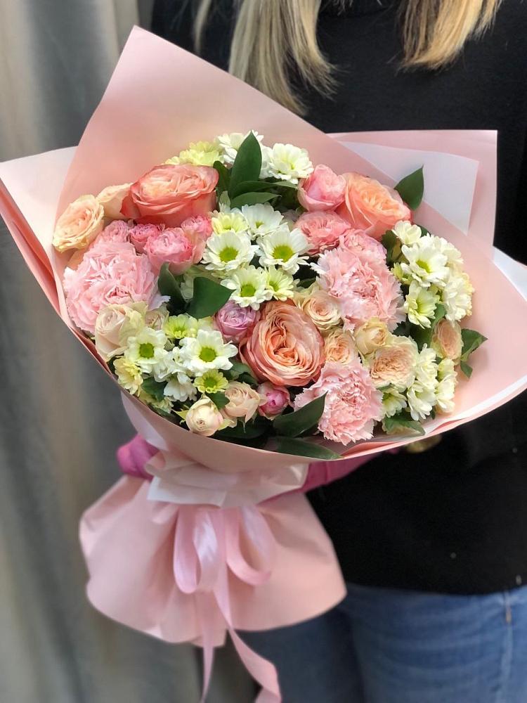 Букет цветов из: Гвоздики, Розы и Хризантемы в Прималкинском