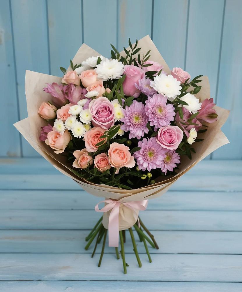 Букет цветов из: Хризантемы, Розы и Альстромерии в Прималкинском