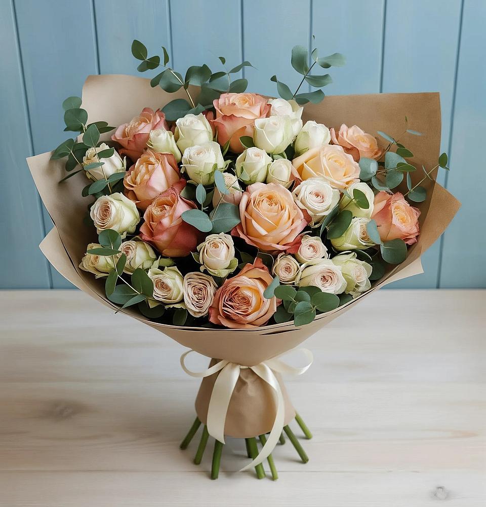 Букет цветов из: Альстромерии и Розы в Прималкинском