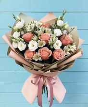 Букет цветов из:  Розы, Альстромерии и Лизиантусы в Прималкинском