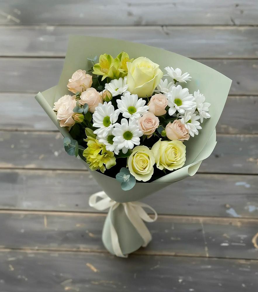 Букет цветов из: Альстромерии, Розы и Хризантемы в Прималкинском