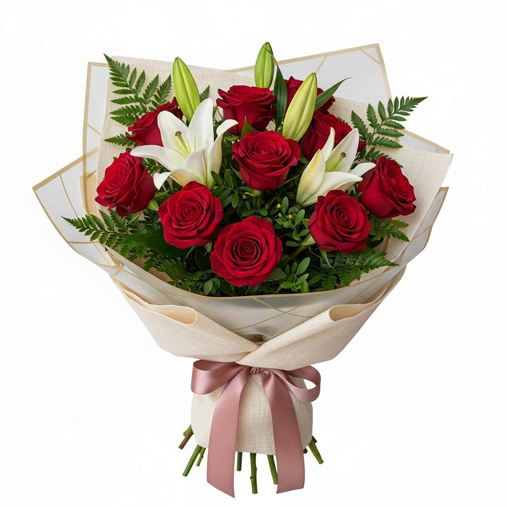 Букет цветов из: Лилии и Розы в Прималкинском