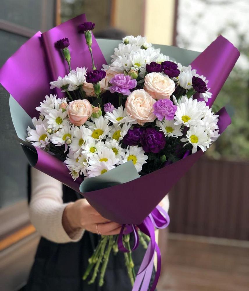 Букет цветов из: Хризантемы, Гвоздики и Розы в Прималкинском