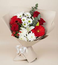 Букет цветов из:  Розы, Хризантемы, Герберы и Лилии в Прималкинском