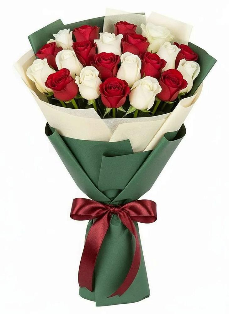 Букет Микс из красных и белых роз в Прималкинском