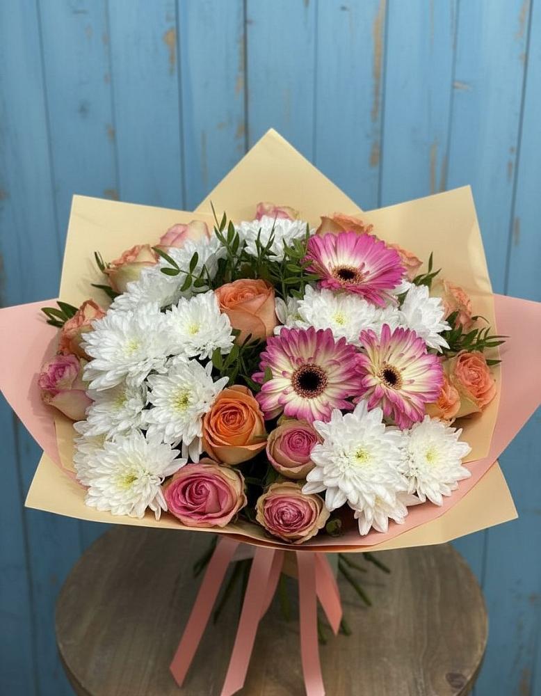 Букет цветов из: Розы, Герберы и Хризантемы в Прималкинском