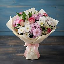 Букет цветов из:  Хризантемы, Альстромерии и Розы в Прималкинском