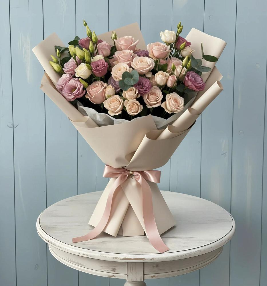 Букет цветов из: Розы и Лизиантусы в Прималкинском