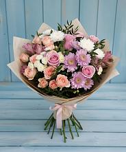 Букет цветов из:  Хризантемы, Розы и Альстромерии #REPLACE_PRED# Прималкинском