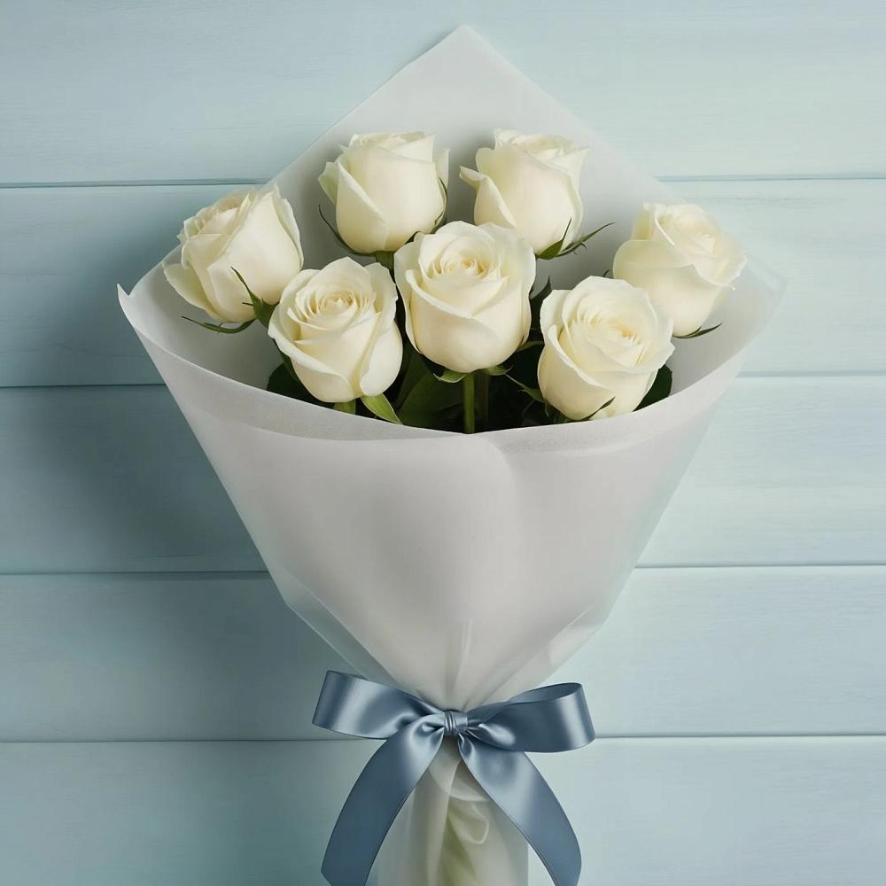 Букет 7 Белых роз Эдлесс Лав в Прималкинском